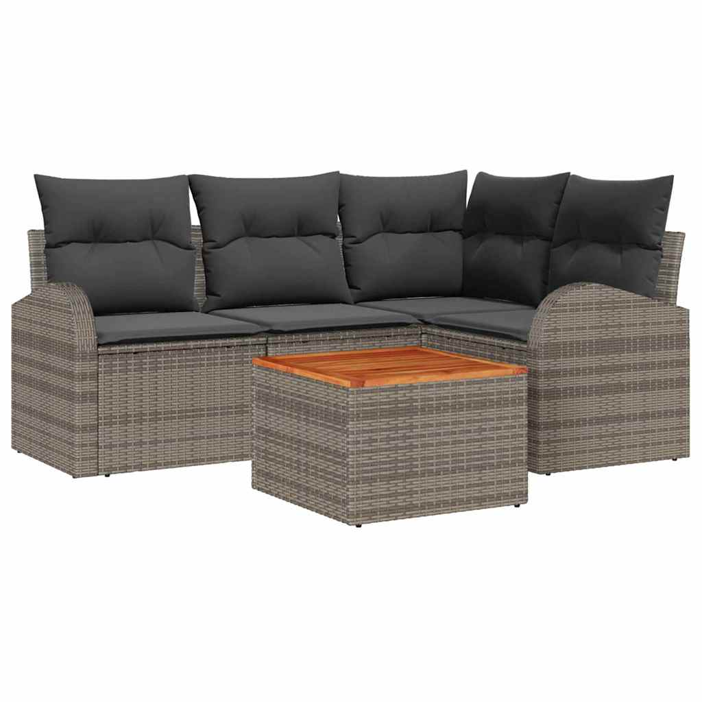Garden Sofa Set with Storage 5 pcs Grey Poly Rattan