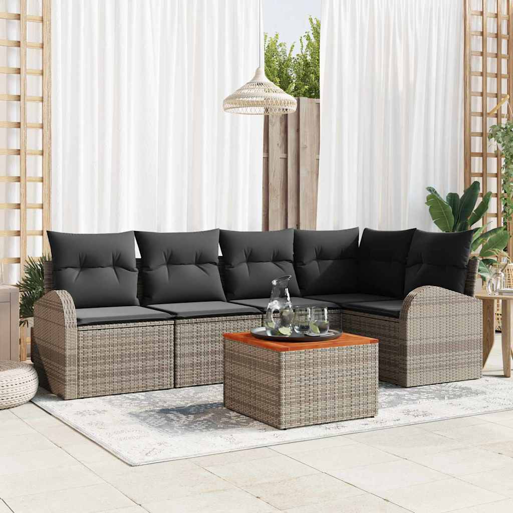 Garden Sofa Set with Storage 6 pcs Grey Poly Rattan