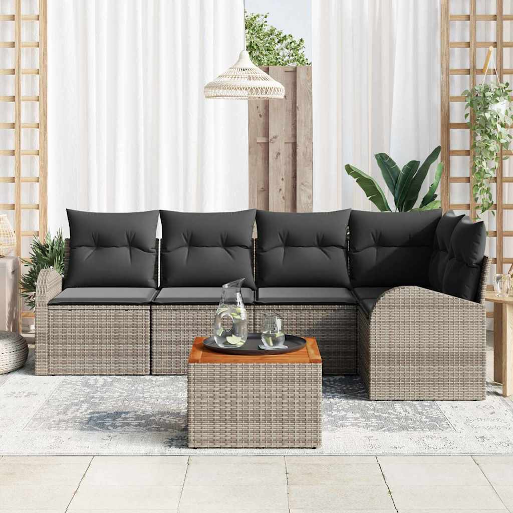 Garden Sofa Set with Storage 6 pcs Grey Poly Rattan