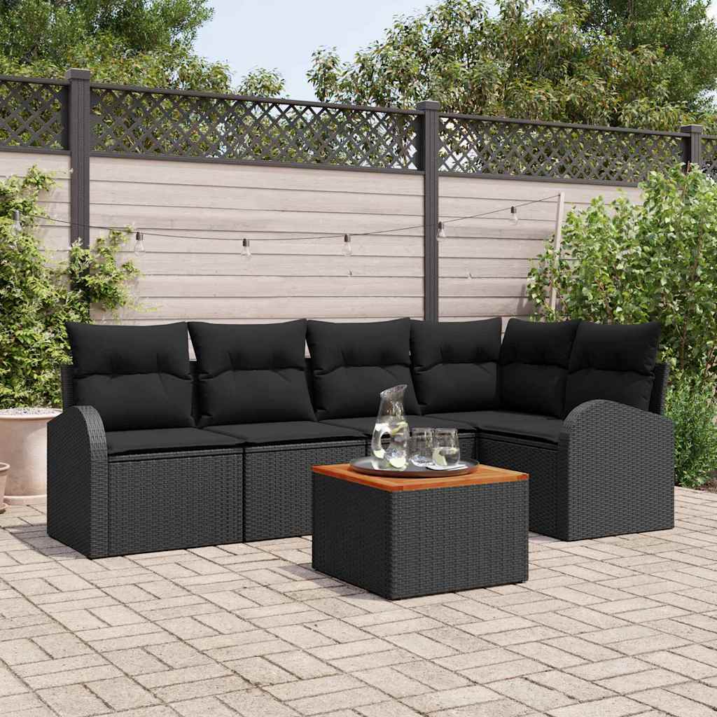Garden Sofa Set with Storage 6 pcs Black Poly Rattan