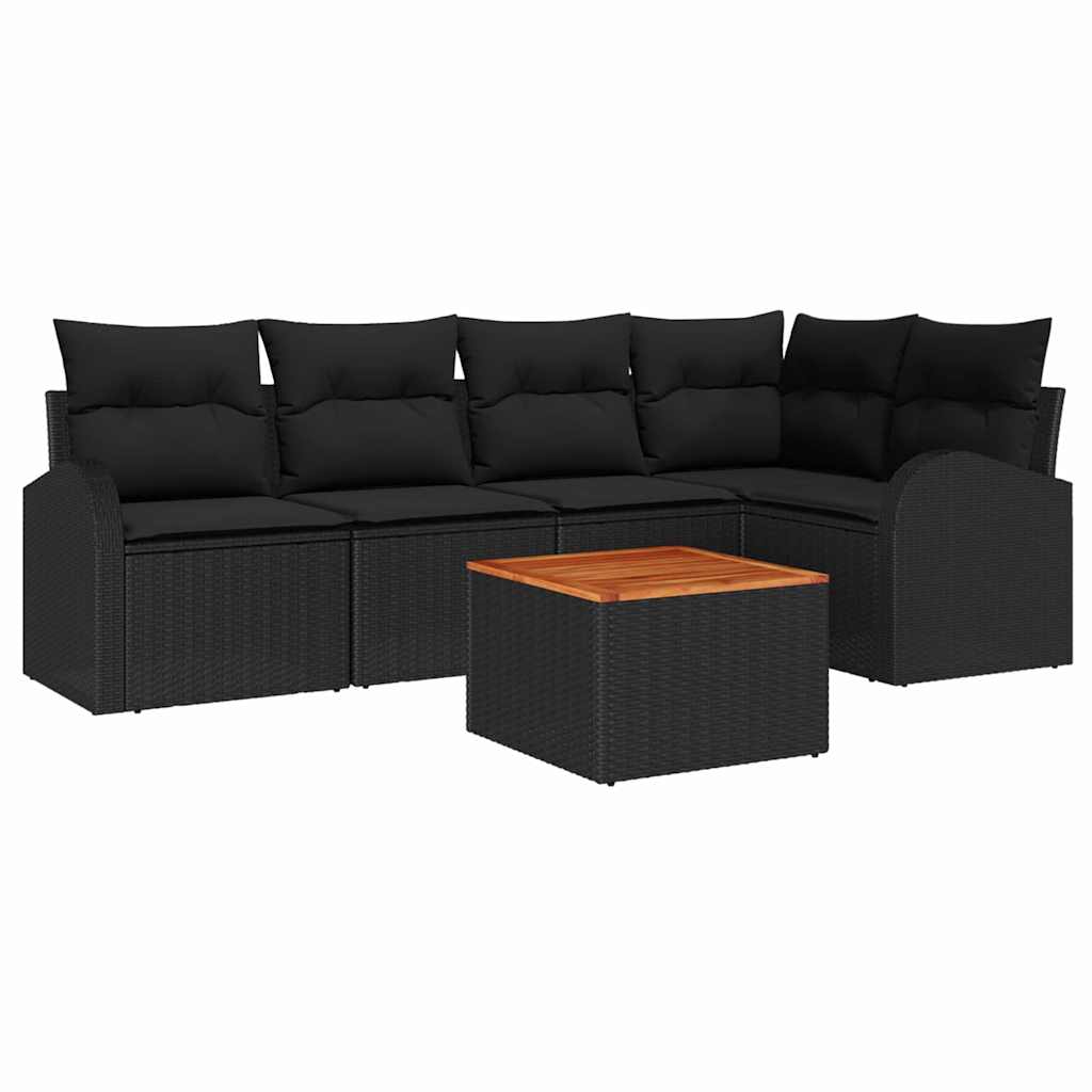 Garden Sofa Set with Storage 6 pcs Black Poly Rattan