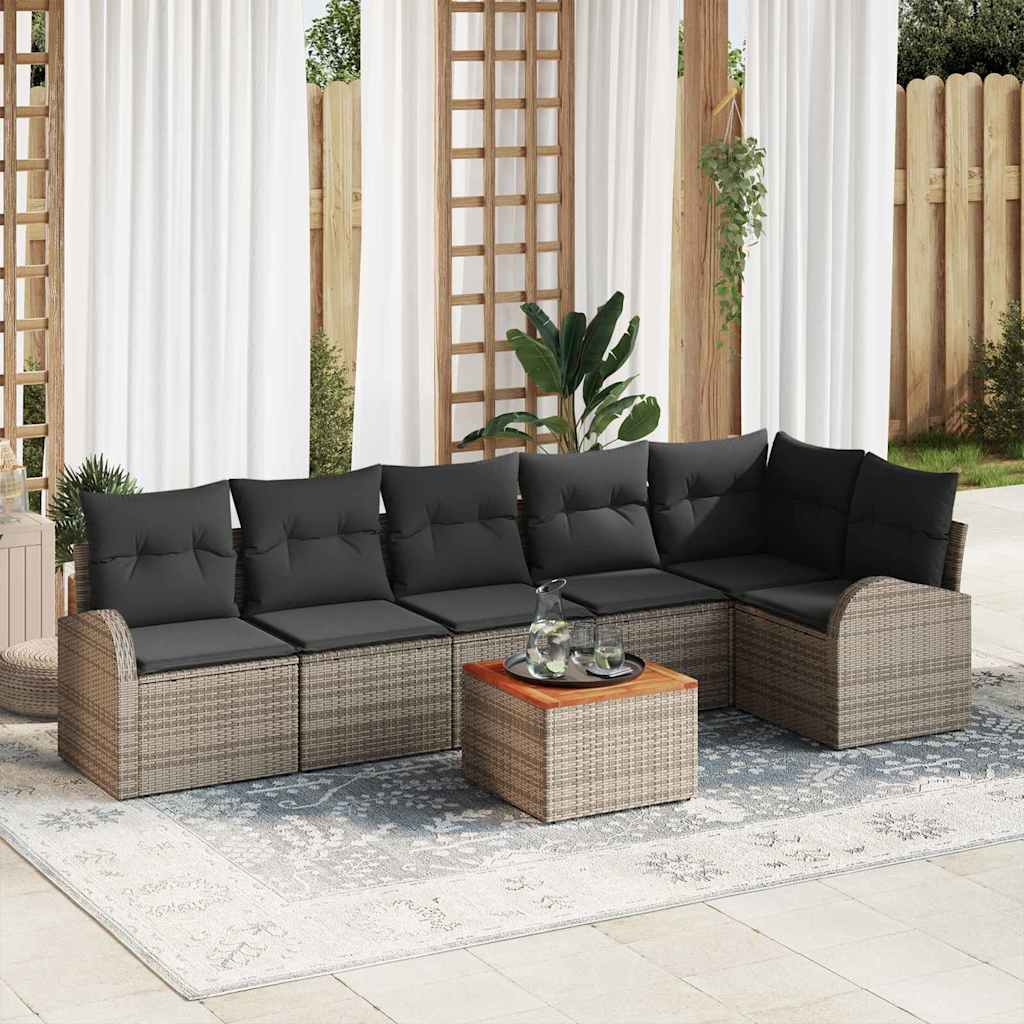 Garden Sofa Set with Storage 7 pcs Grey Poly Rattan