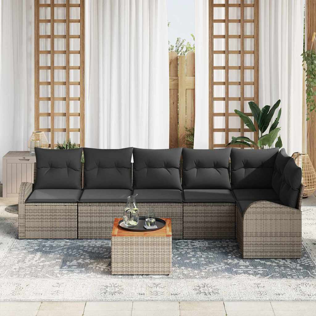 Garden Sofa Set with Storage 7 pcs Grey Poly Rattan