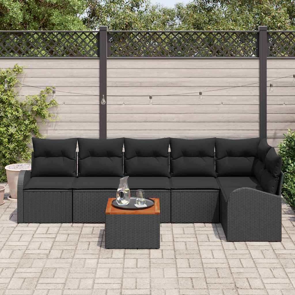 Garden Sofa Set with Storage 7 pcs Black Poly Rattan