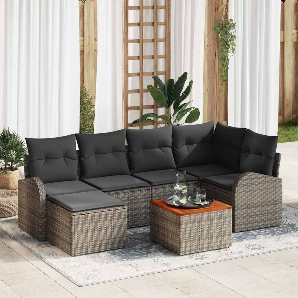 Garden Sofa Set with Storage 7 pcs Grey Poly Rattan