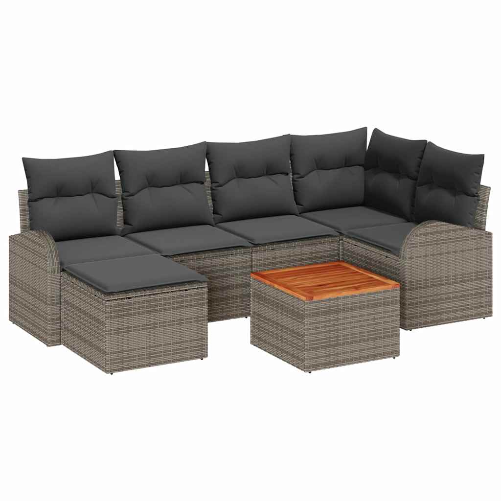 Garden Sofa Set with Storage 7 pcs Grey Poly Rattan