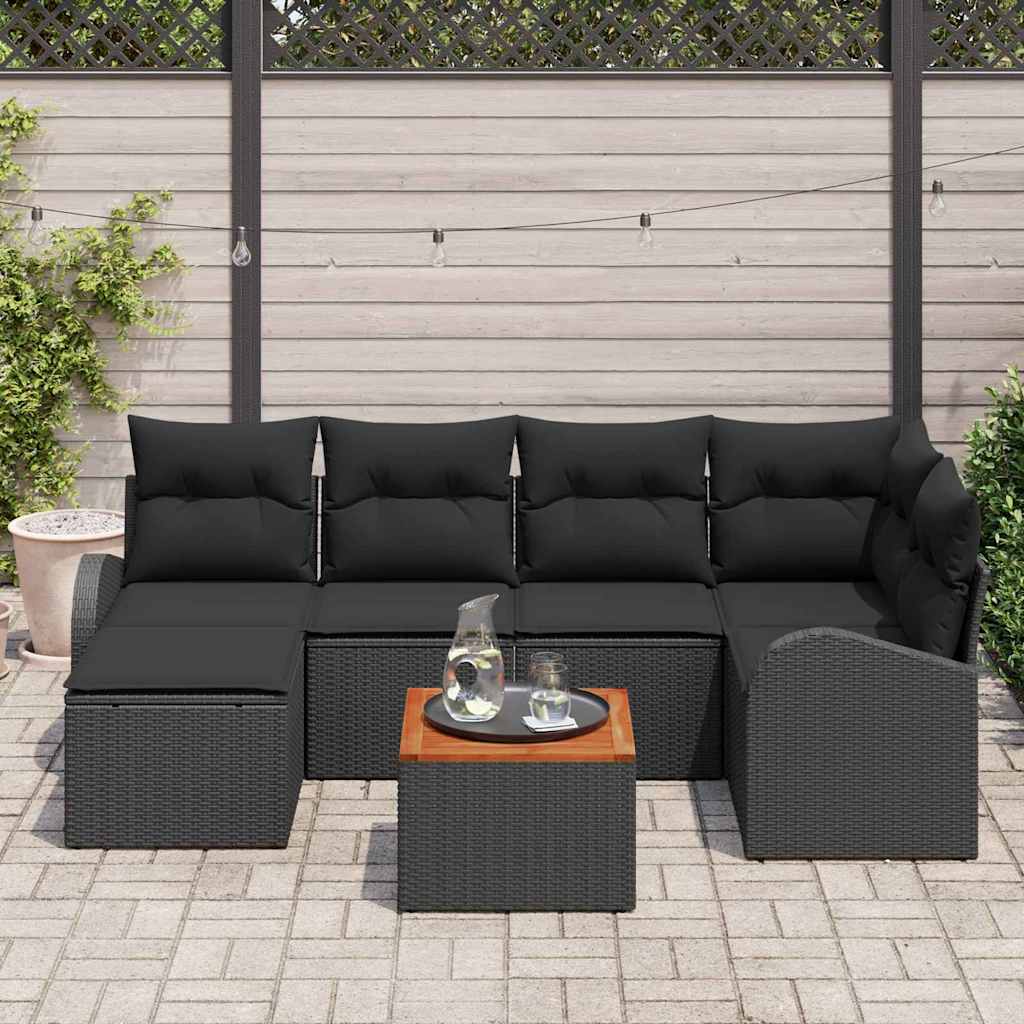 Garden Sofa Set with Storage 7 pcs Black Poly Rattan