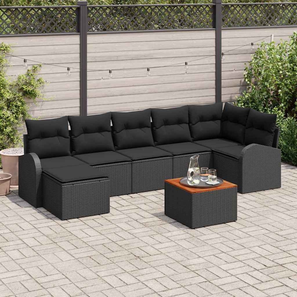 Garden Sofa Set with Storage 8 pcs Black Poly Rattan