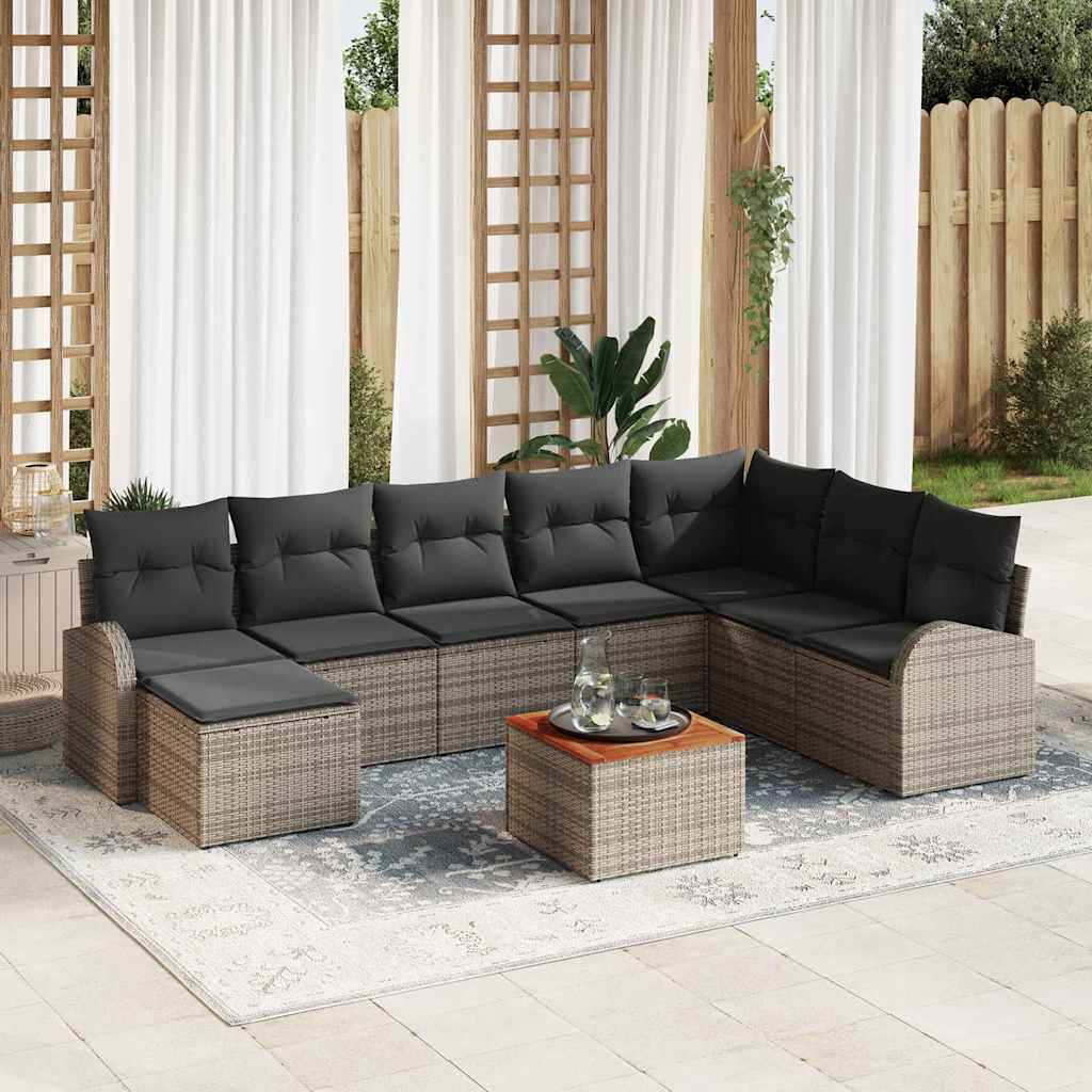 Garden Sofa Set 9 pcs Grey Poly Rattan