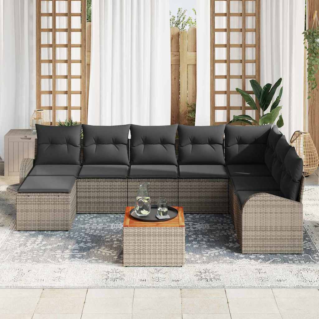 Garden Sofa Set 9 pcs Grey Poly Rattan
