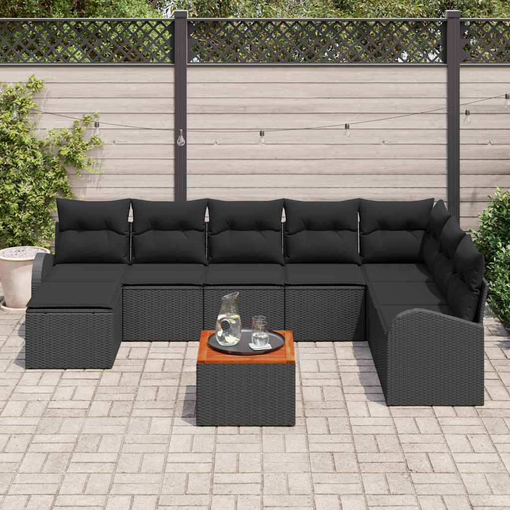 Garden Sofa Set with Storage 9 pcs Black Poly Rattan
