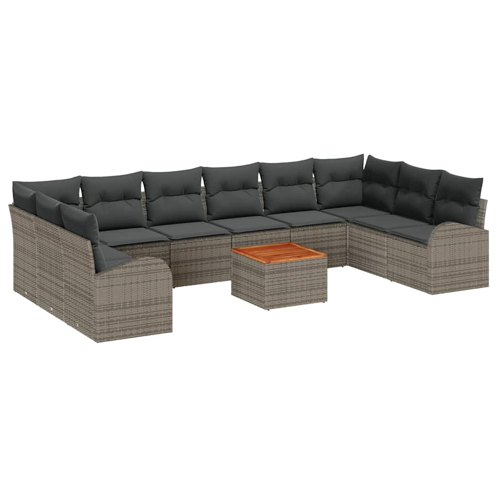 Garden Sofa Set with Storage 11 pcs Grey Poly Rattan