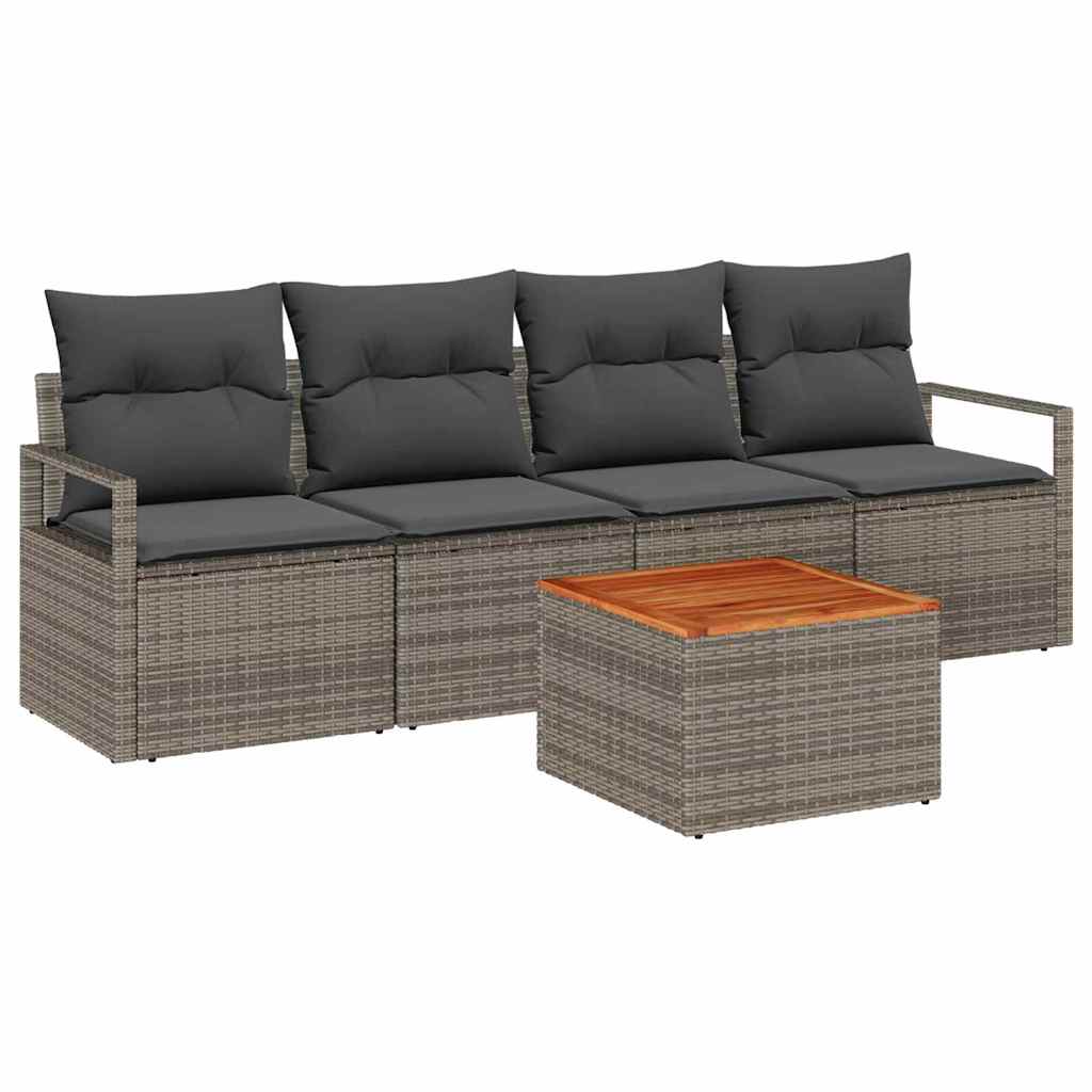 Garden Sofa Set with Storage 5 pcs Grey Poly Rattan
