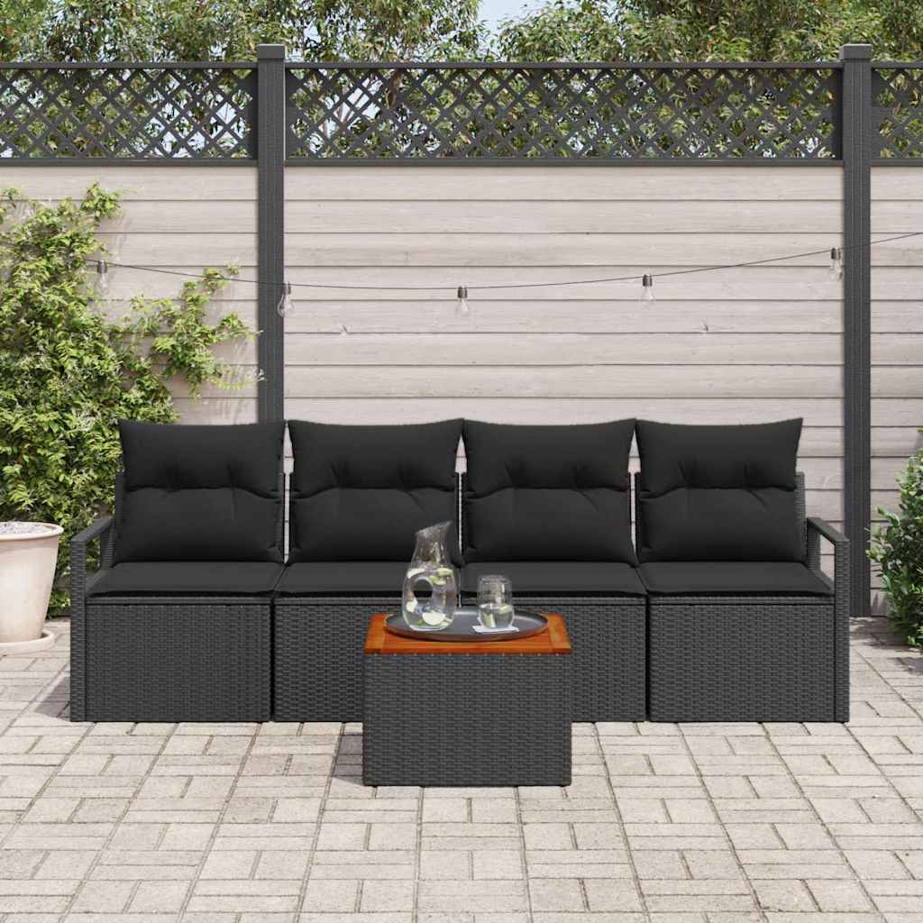Garden Sofa Set with Storage 5 pcs Black Poly Rattan