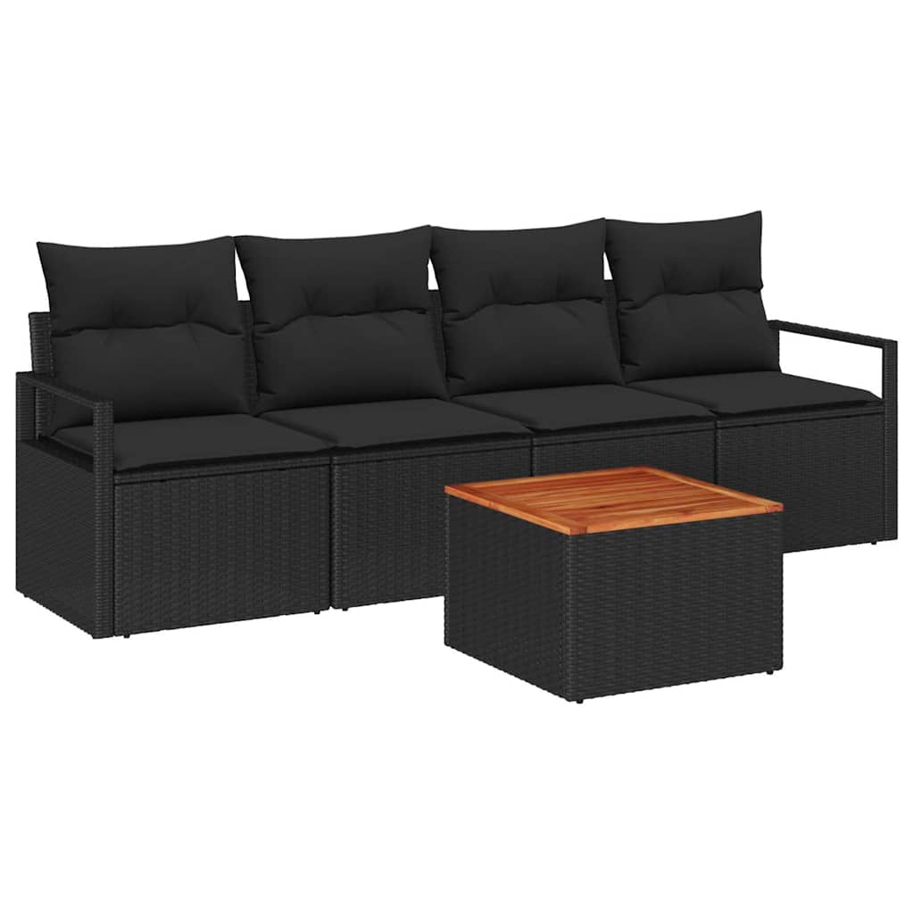 Garden Sofa Set with Storage 5 pcs Black Poly Rattan
