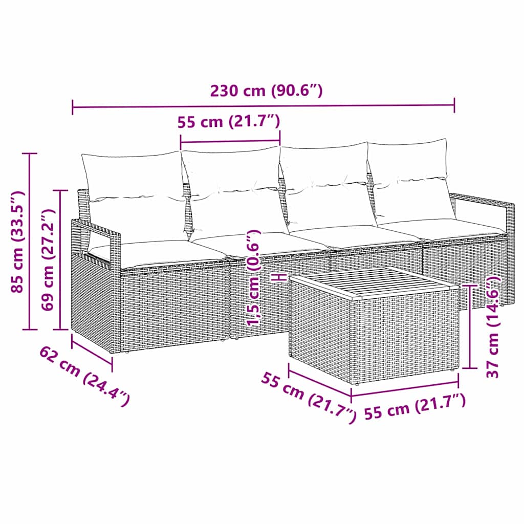 Garden Sofa Set with Storage 5 pcs Black Poly Rattan