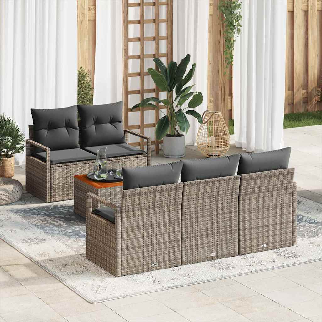 Garden Sofa Set with Storage 6 pcs Grey Poly Rattan