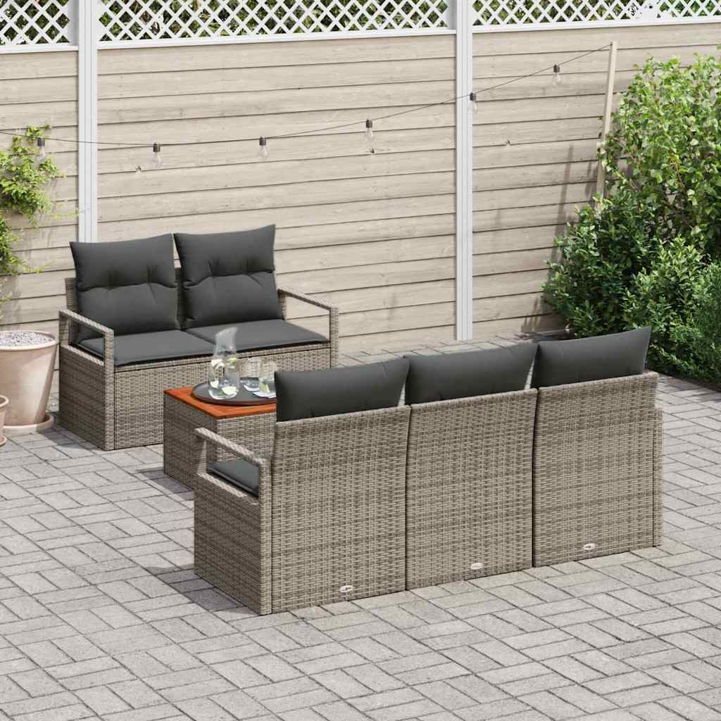 Garden Sofa Set with Storage 6 pcs Grey Poly Rattan