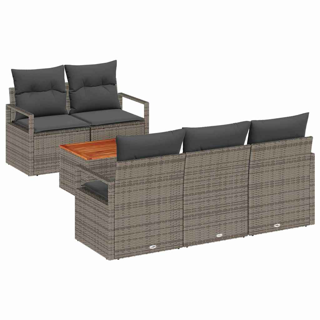 Garden Sofa Set with Storage 6 pcs Grey Poly Rattan