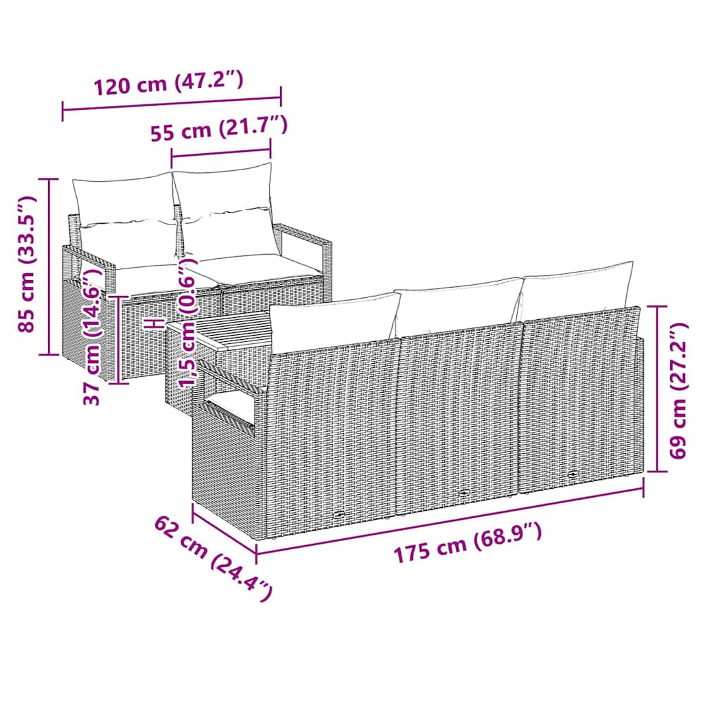 Garden Sofa Set with Storage 6 pcs Grey Poly Rattan