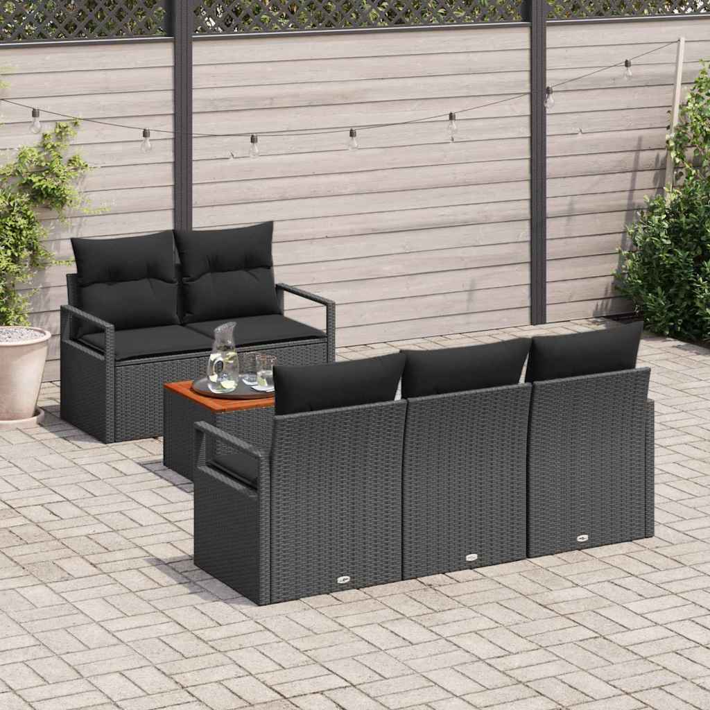 Garden Sofa Set with Storage 6 pcs Black Poly Rattan