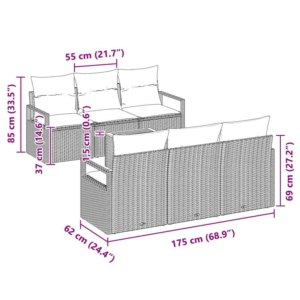Garden Sofa Set with Storage 7 pcs Grey Poly Rattan
