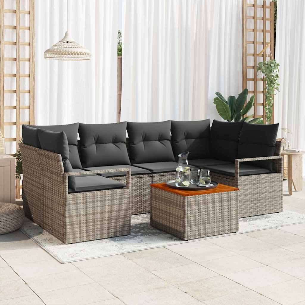 Garden Sofa Set with Storage 7 pcs Grey Poly Rattan