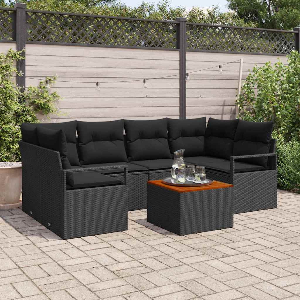 Garden Sofa Set with Storage 7 pcs Black Poly Rattan