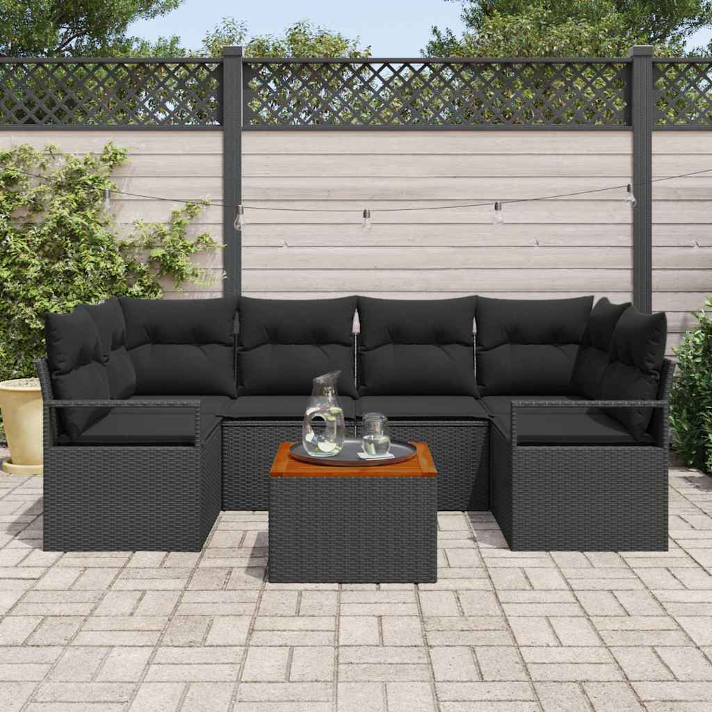 Garden Sofa Set with Storage 7 pcs Black Poly Rattan