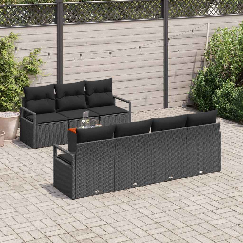 Garden Sofa Set with Storage 8 pcs Black Poly Rattan