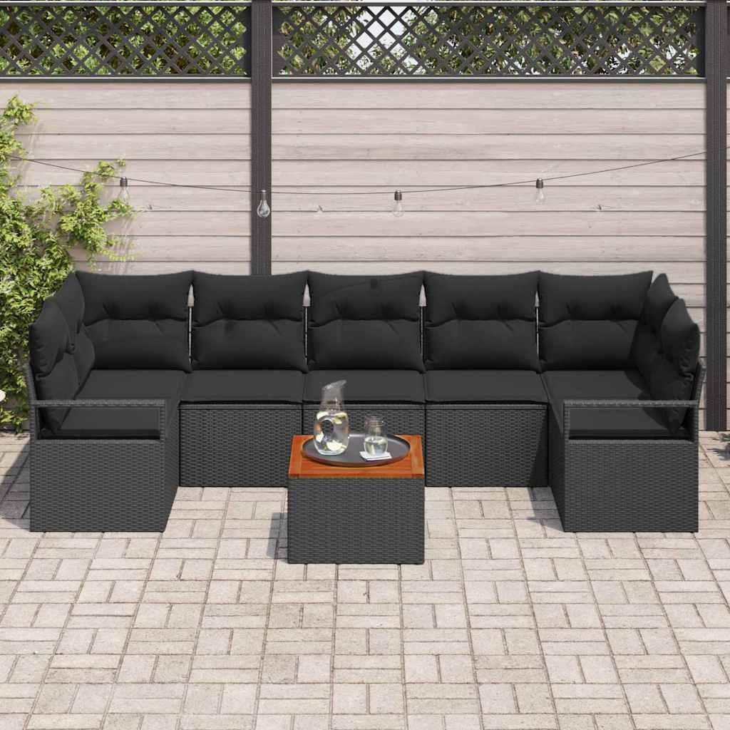 Garden Sofa Set with Storage 8 pcs Black Poly Rattan