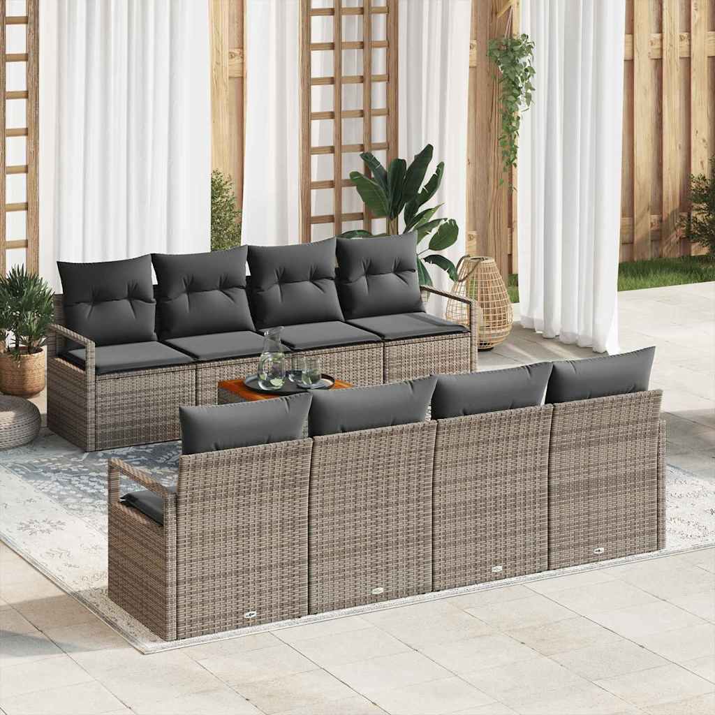Garden Sofa Set with Storage 9 pcs Grey Poly Rattan