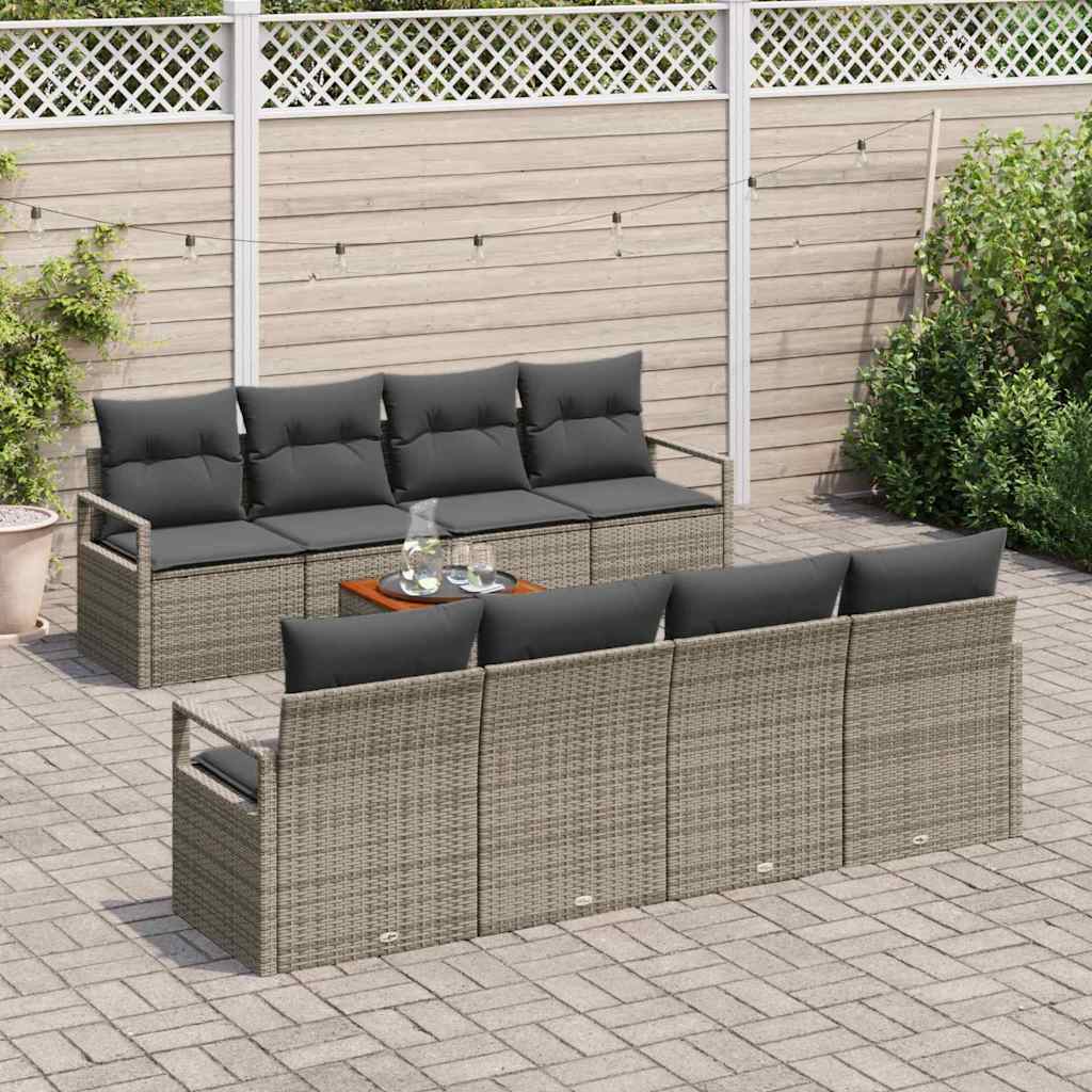 Garden Sofa Set with Storage 9 pcs Grey Poly Rattan