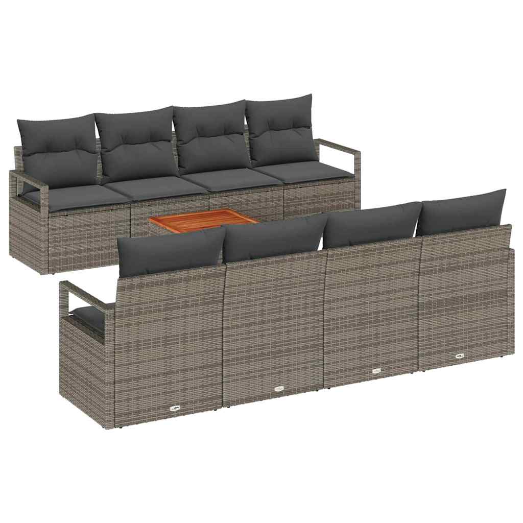 Garden Sofa Set with Storage 9 pcs Grey Poly Rattan