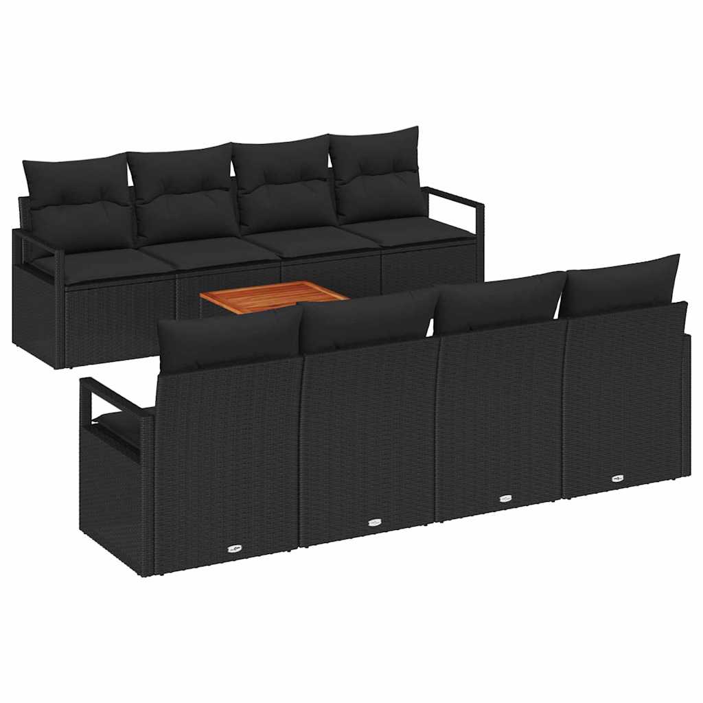 Garden Sofa Set with Storage 9 pcs Black Poly Rattan