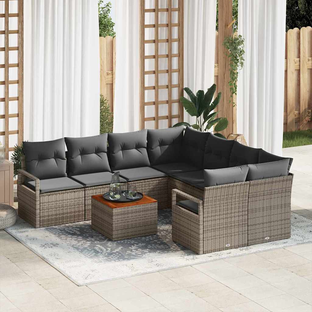 Garden Sofa Set with Storage 9 pcs Grey Poly Rattan