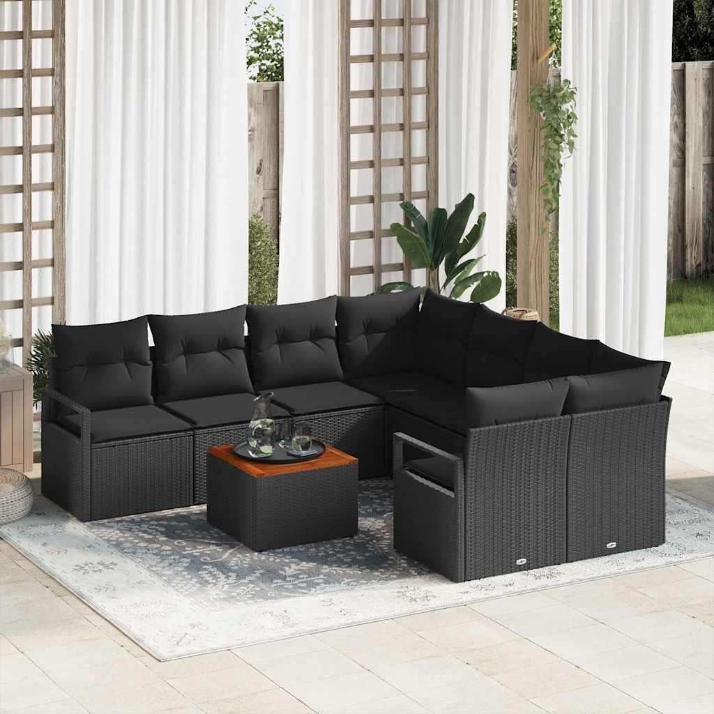 Garden Sofa Set with Storage 9 pcs Black Poly Rattan