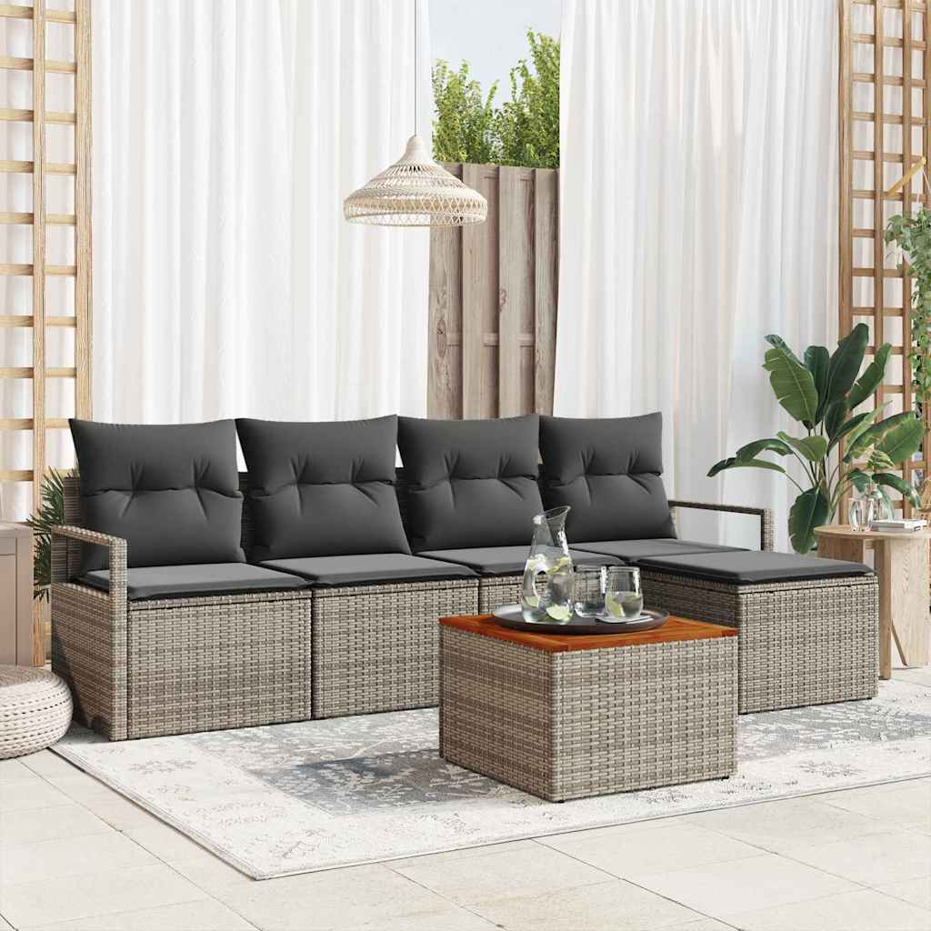 Garden Sofa Set with Storage 6 pcs Grey Poly Rattan