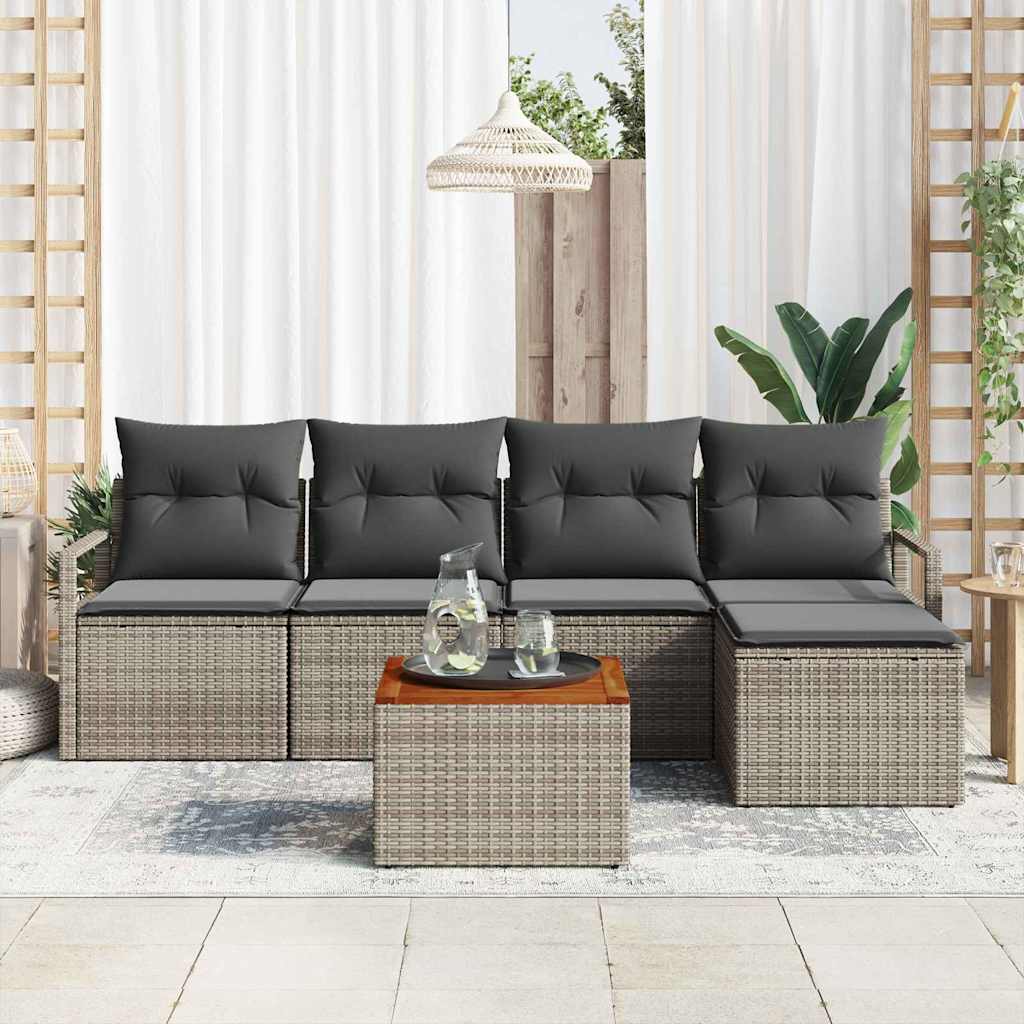 Garden Sofa Set with Storage 6 pcs Grey Poly Rattan