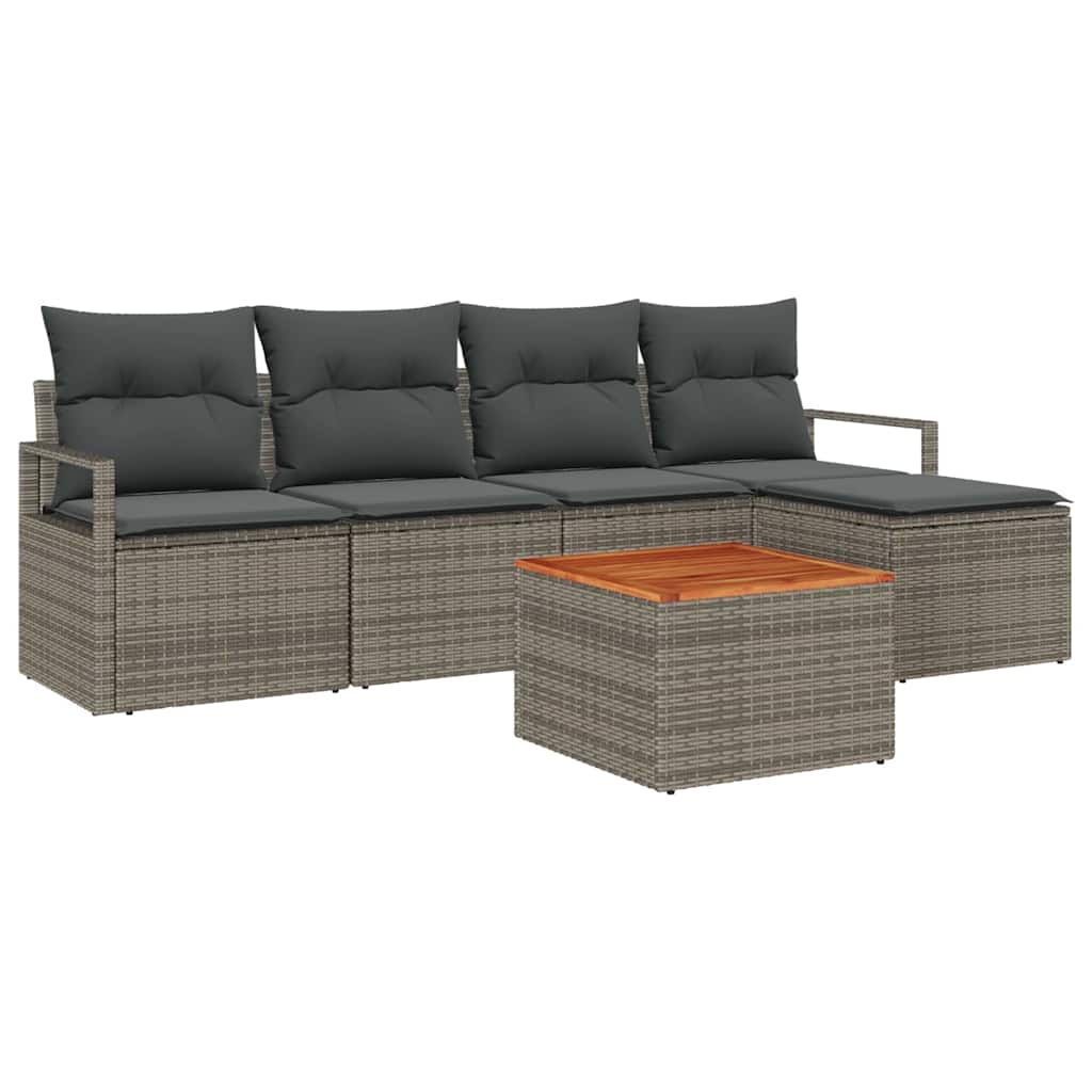 Garden Sofa Set with Storage 6 pcs Grey Poly Rattan