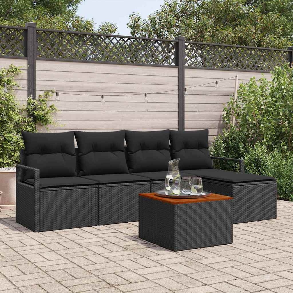 Garden Sofa Set with Storage 6 pcs Black Poly Rattan