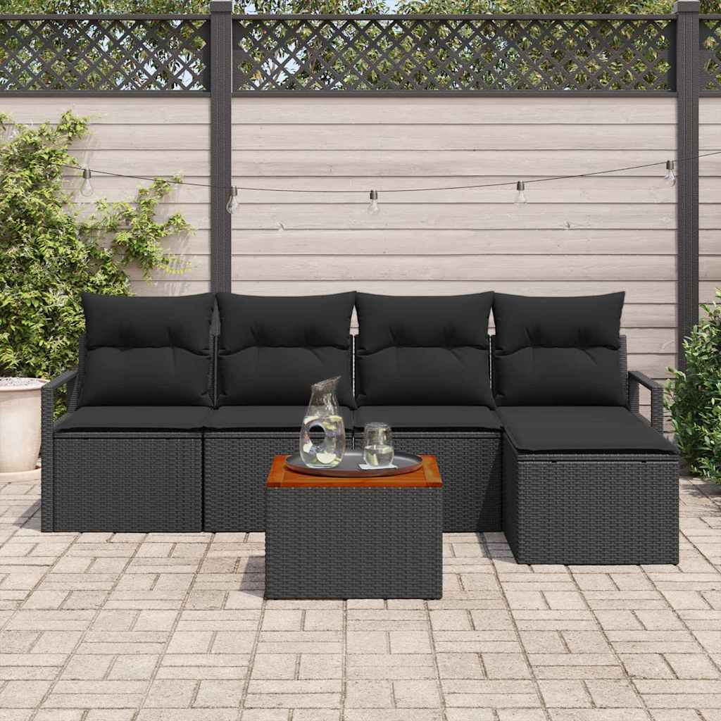 Garden Sofa Set with Storage 6 pcs Black Poly Rattan
