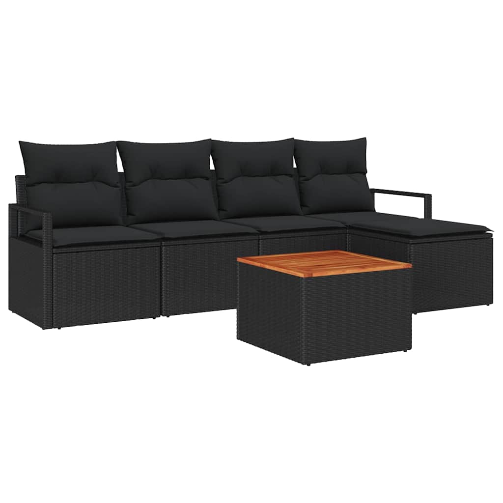 Garden Sofa Set with Storage 6 pcs Black Poly Rattan