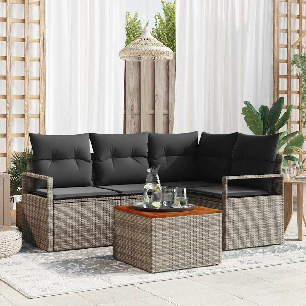 Garden Sofa Set with Storage 5 pcs Grey Poly Rattan