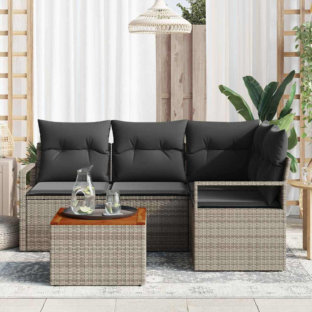 Garden Sofa Set with Storage 5 pcs Grey Poly Rattan