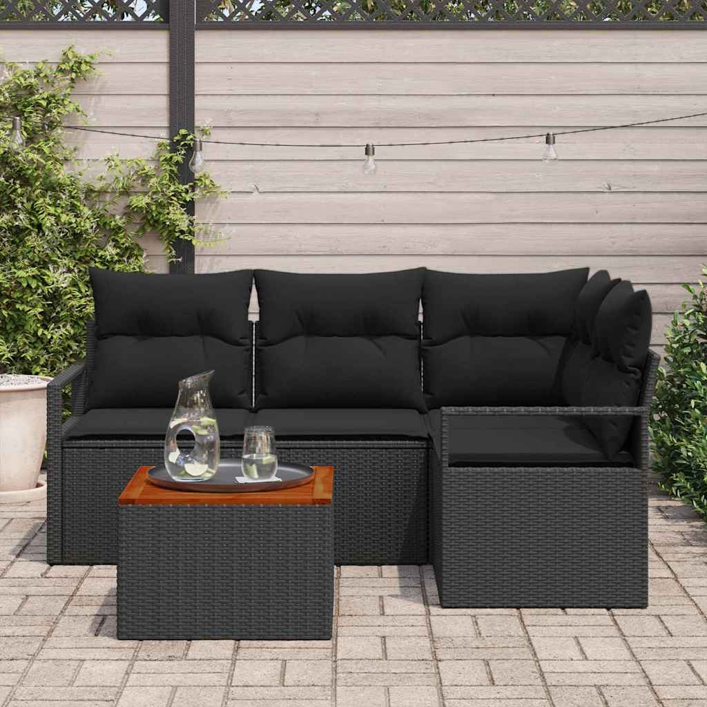 Garden Sofa Set with Storage 5 pcs Black Poly Rattan