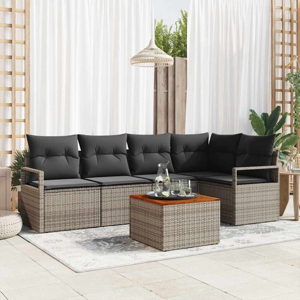 Garden Sofa Set with Storage 6 pcs Grey Poly Rattan