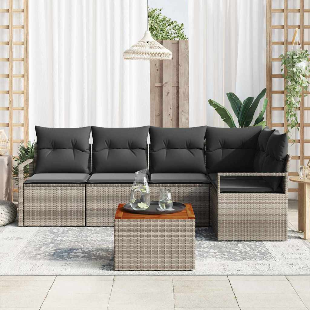 Garden Sofa Set with Storage 6 pcs Grey Poly Rattan