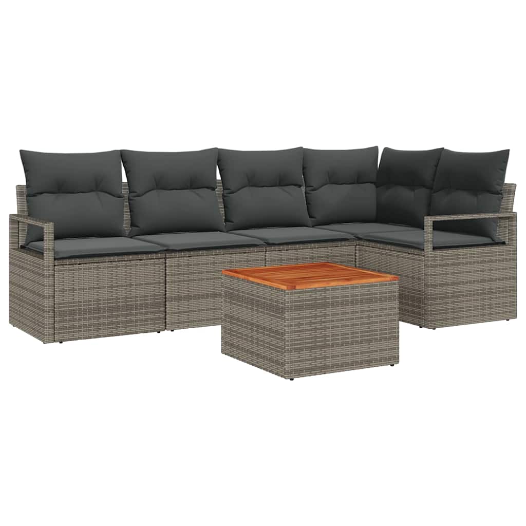 Garden Sofa Set with Storage 6 pcs Grey Poly Rattan