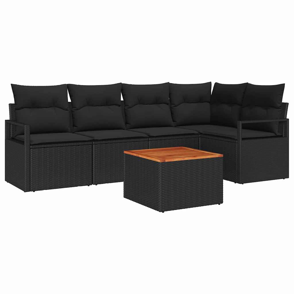 Garden Sofa Set with Storage 6 pcs Black Poly Rattan